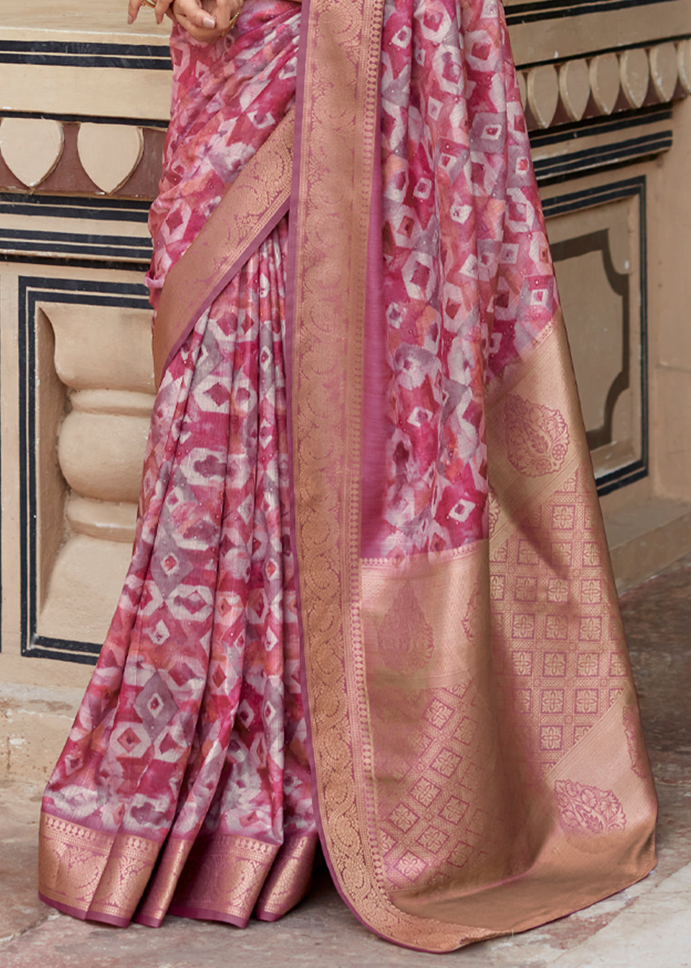 Rose Dust Purple Banarasi Digital Printed Silk Saree