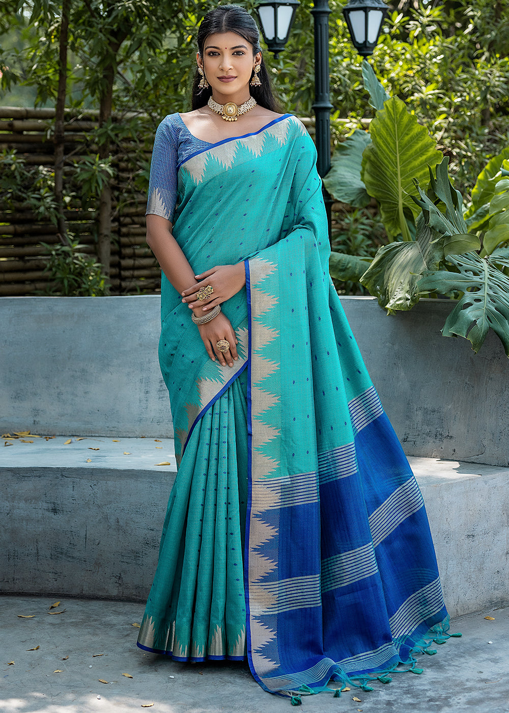 Keppel Blue Zari Woven Banarasi Raw Silk Saree