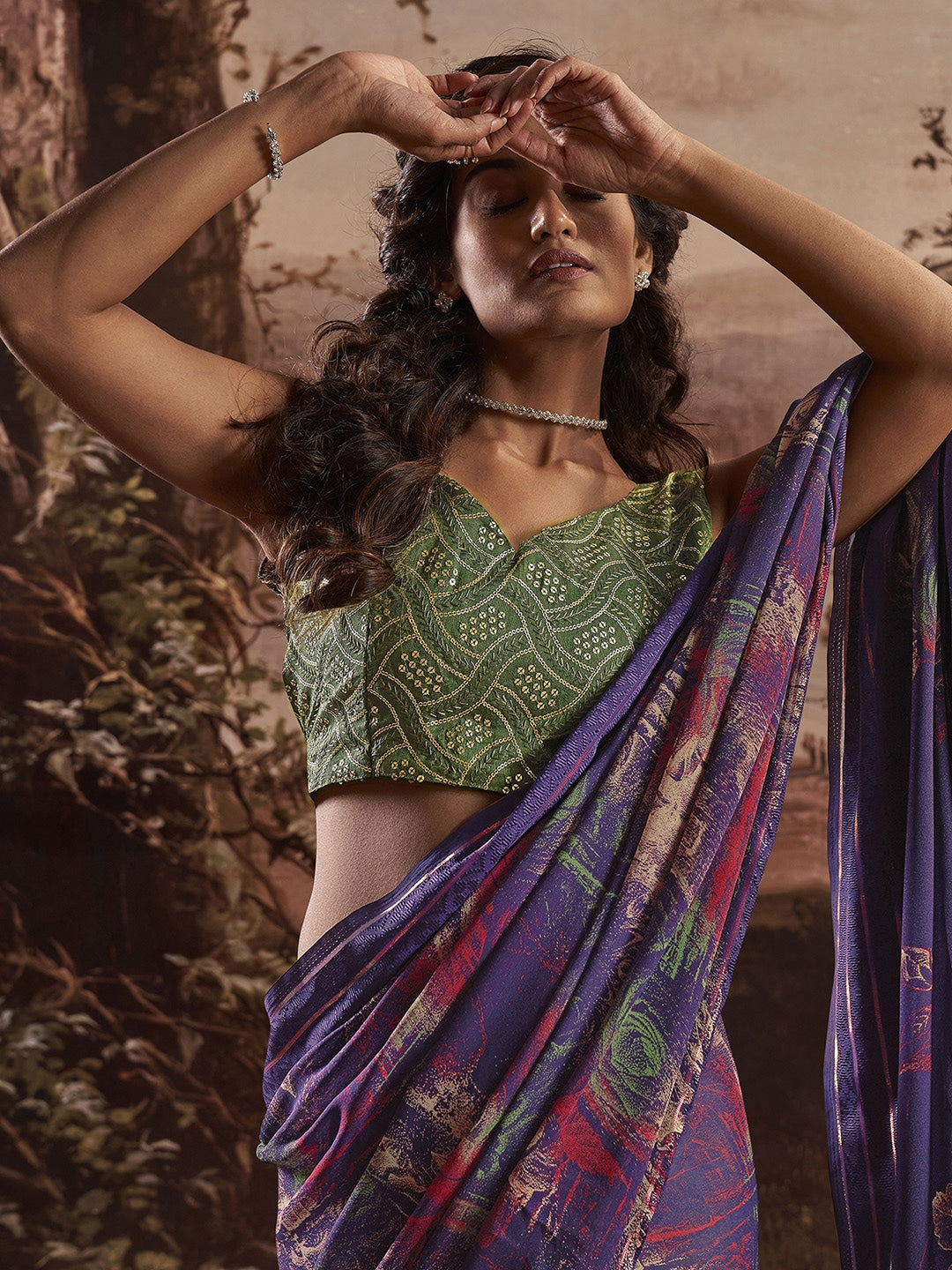 Martinique Blue Georgette Chiffon Saree With Embroidery Blouse