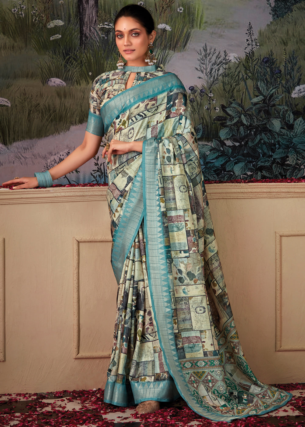 Pewter Blue Woven Banarasi Tussar Silk Saree