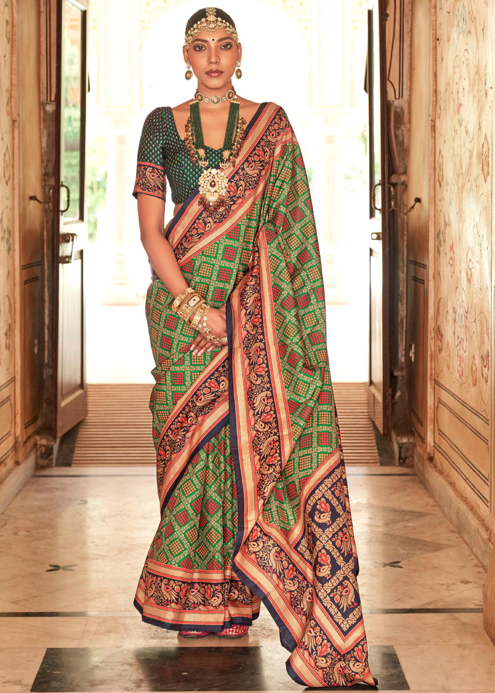 Hippie Green Printed Soft Silk Saree