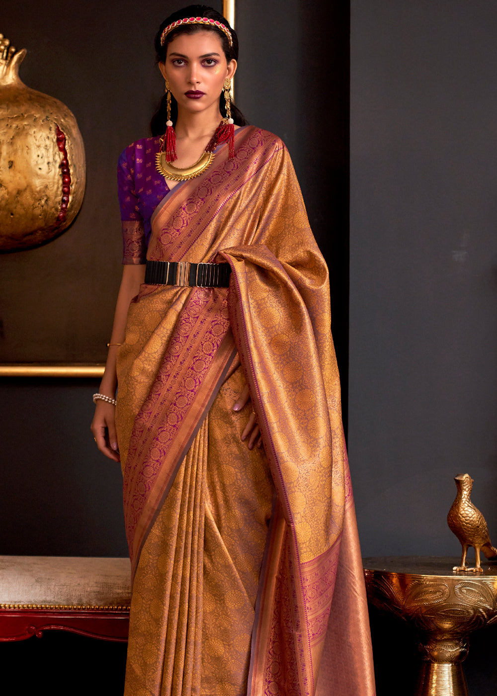 Giants Club Yellow Chaap Handloom kanjivaram silk Saree