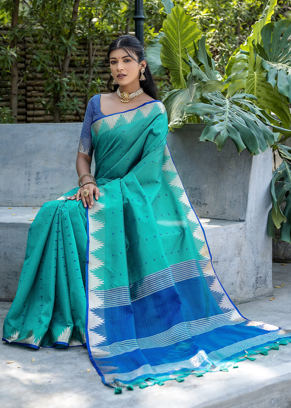 Keppel Blue Zari Woven Banarasi Raw Silk Saree