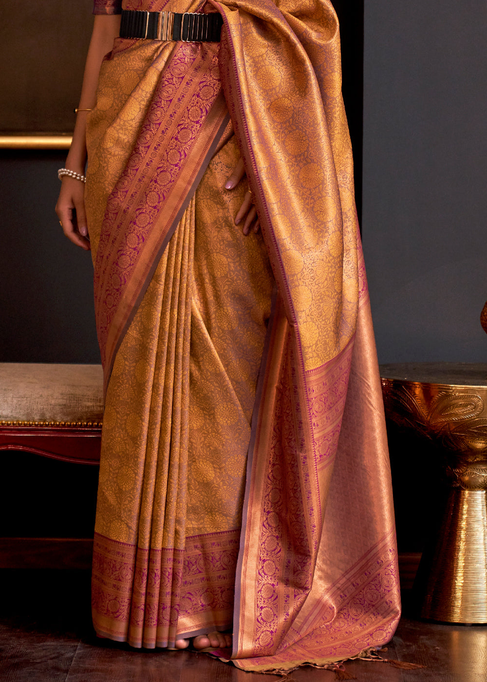 Giants Club Yellow Chaap Handloom kanjivaram silk Saree