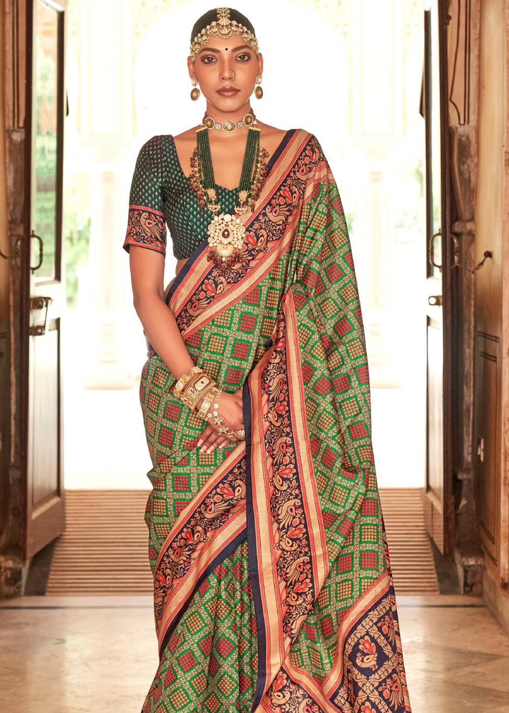 Hippie Green Printed Soft Silk Saree