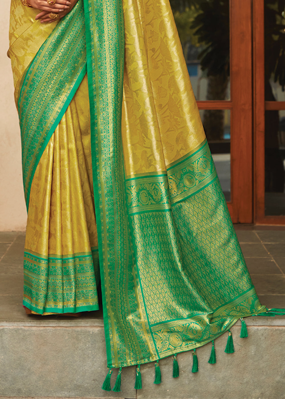 Cream Can Yellow Woven Kanjivaram Saree