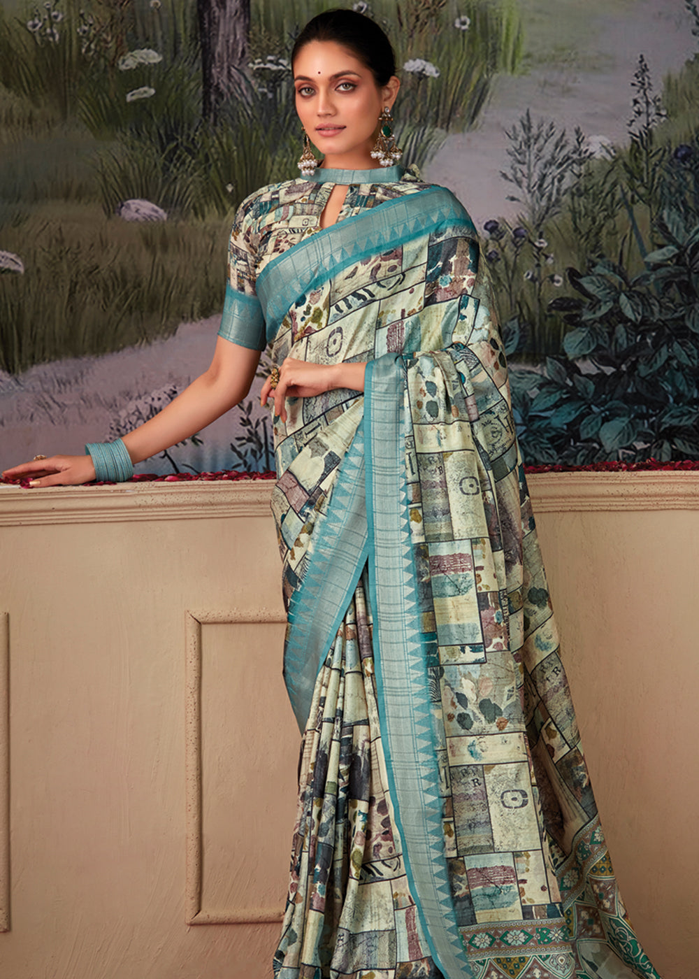 Pewter Blue Woven Banarasi Tussar Silk Saree