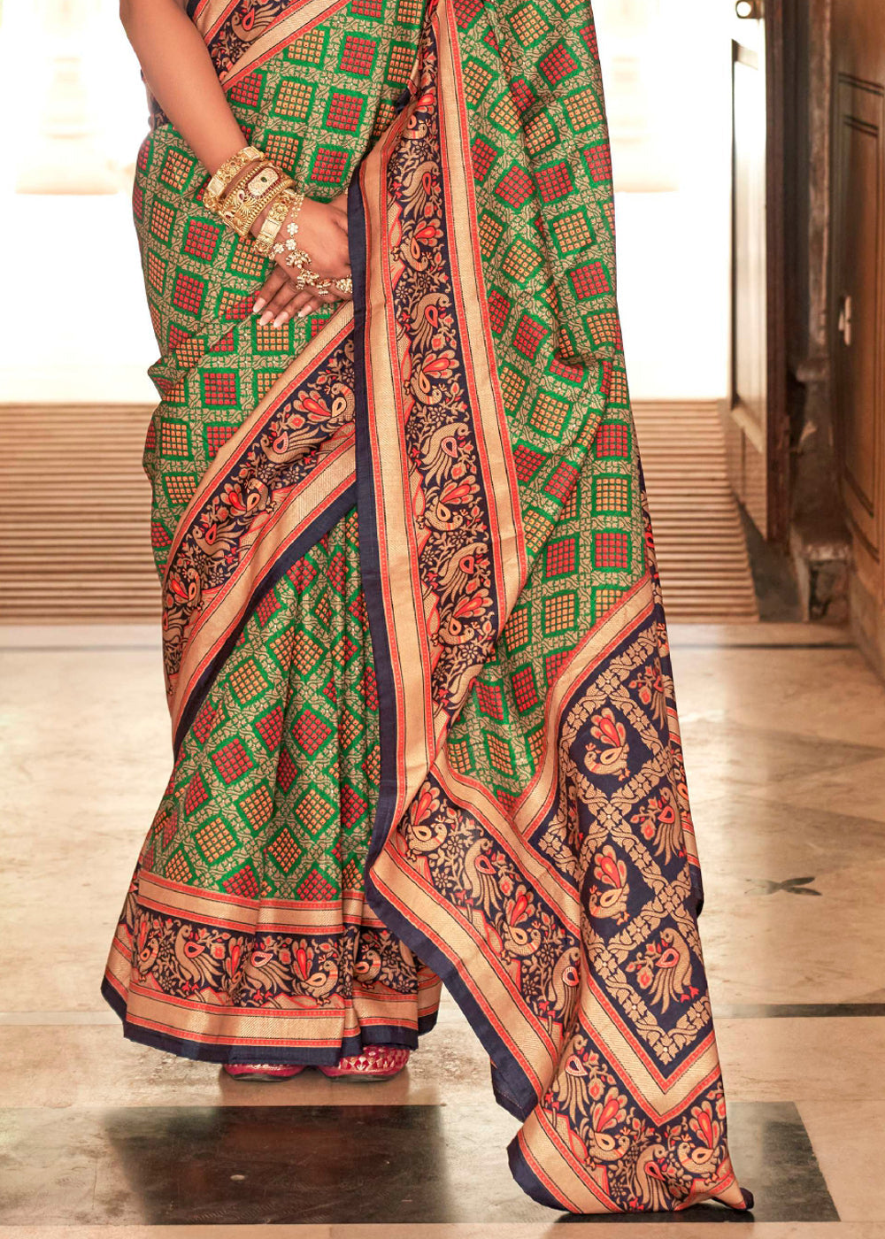 Hippie Green Printed Soft Silk Saree