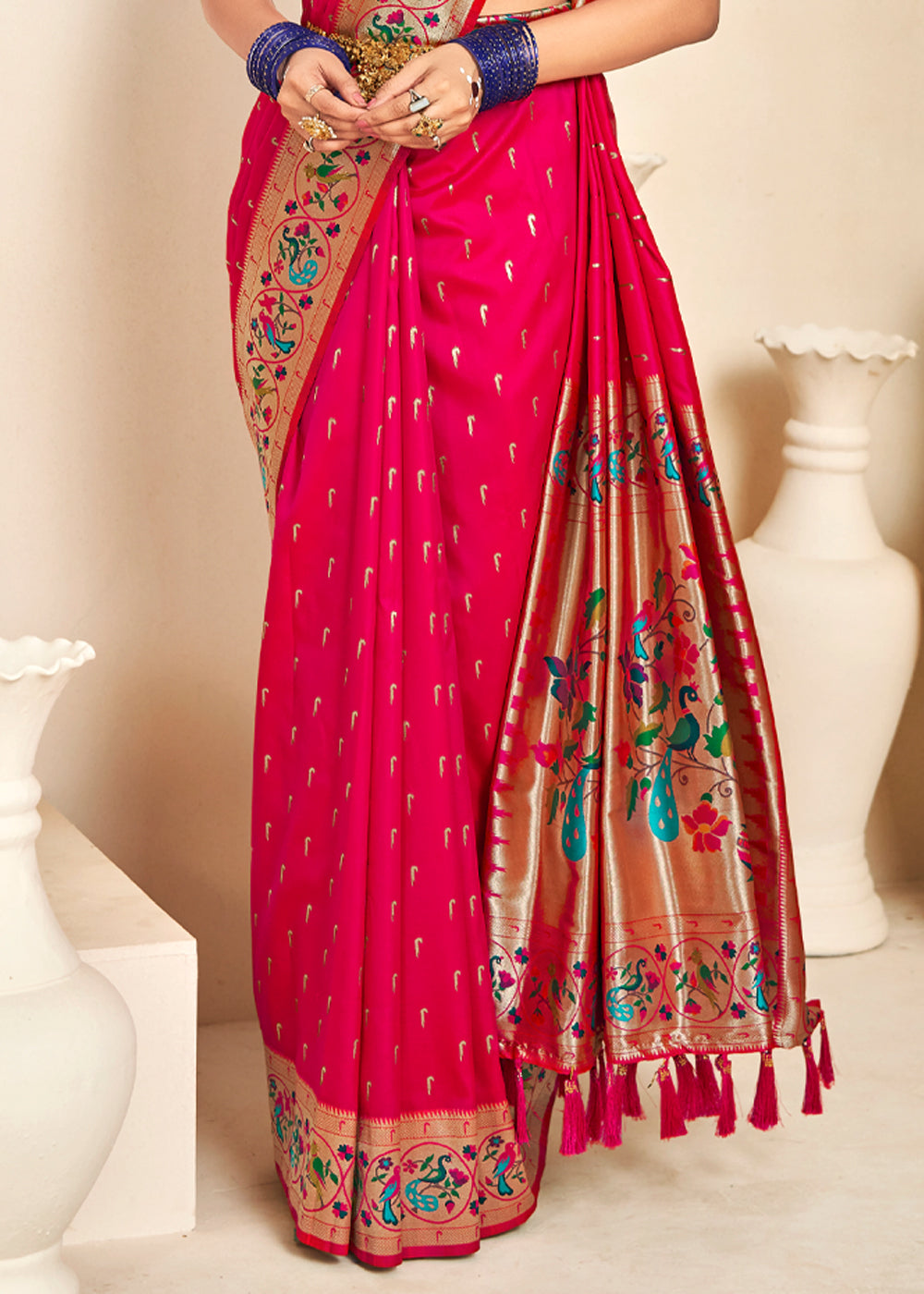 Winter Sky Pink Woven Paithani Silk Saree