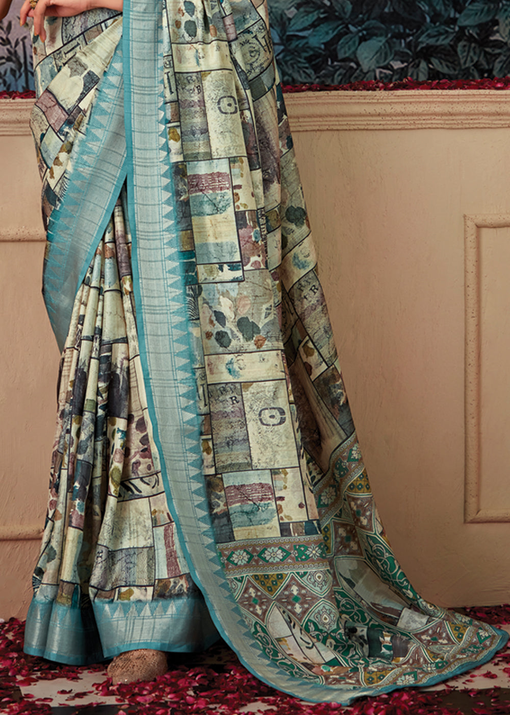 Pewter Blue Woven Banarasi Tussar Silk Saree