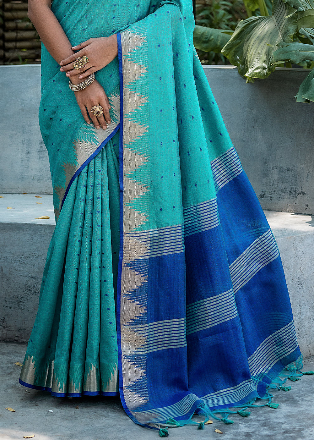 Keppel Blue Zari Woven Banarasi Raw Silk Saree