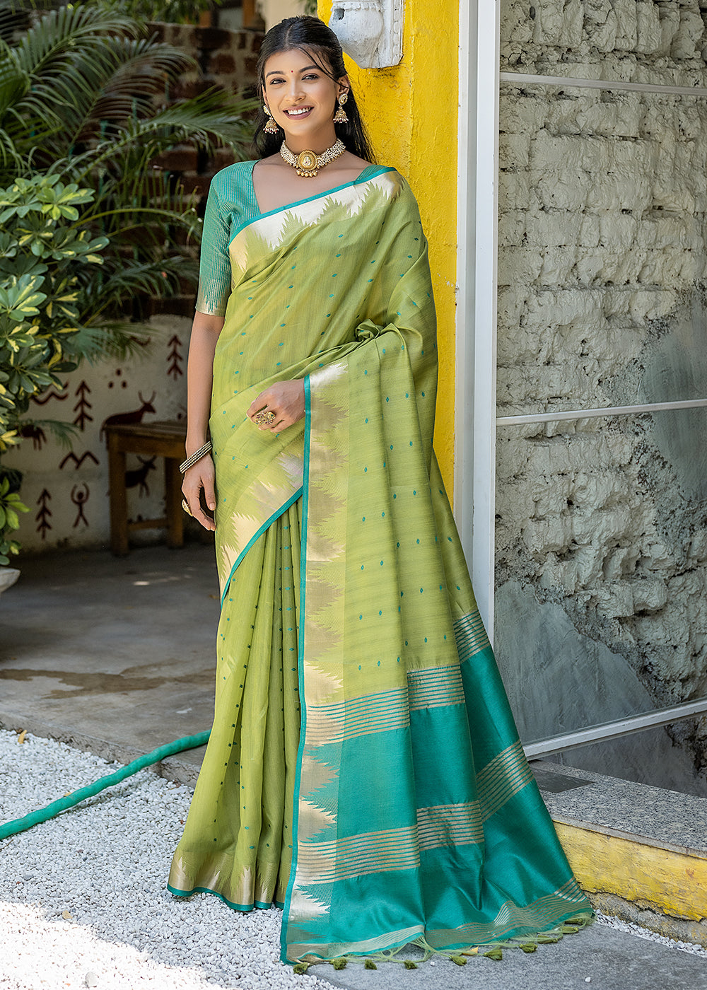 Yuma Green Zari Woven Banarasi Raw Silk Saree