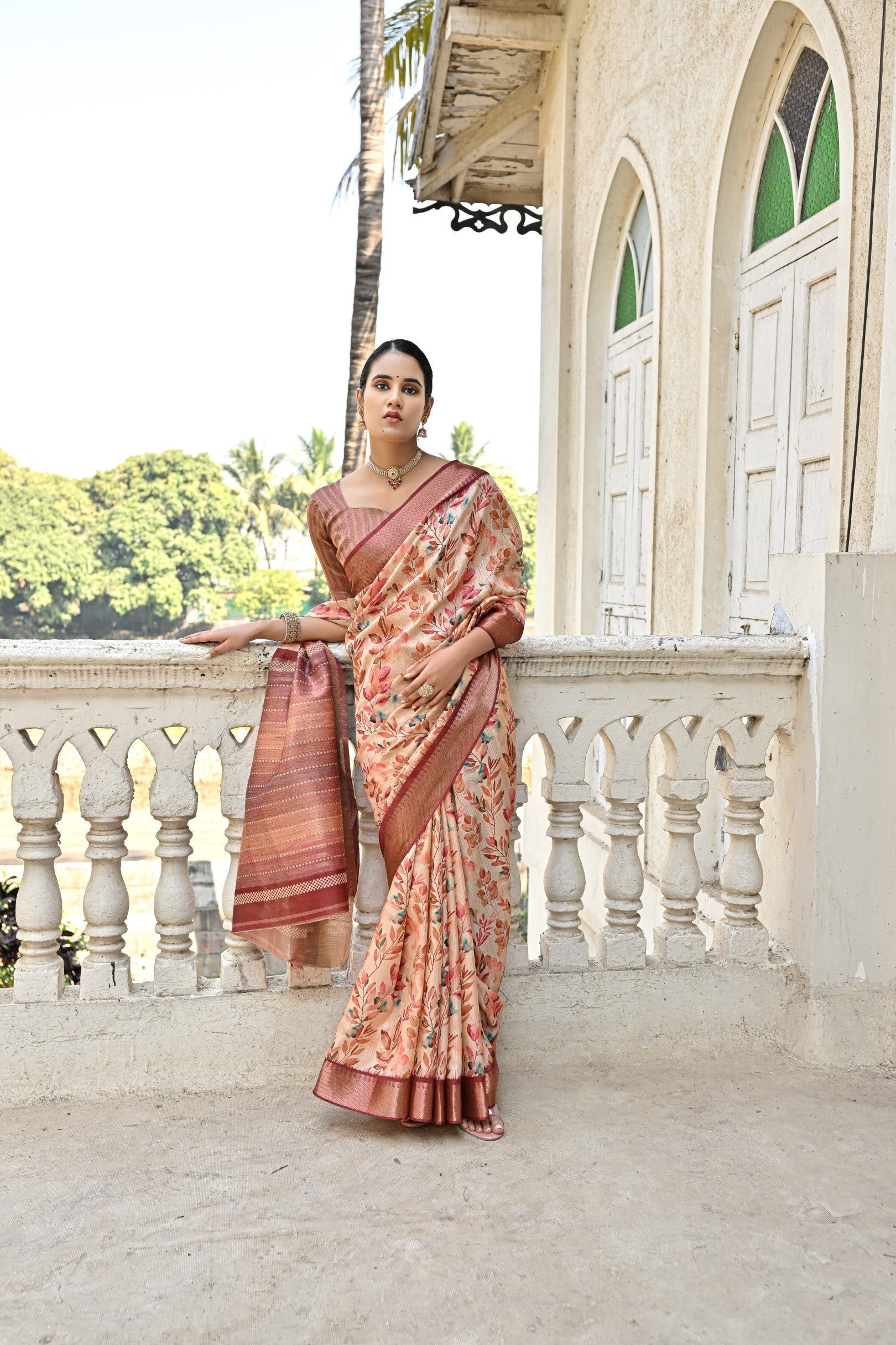 Contessa Brown Tussar Printed Silk Saree