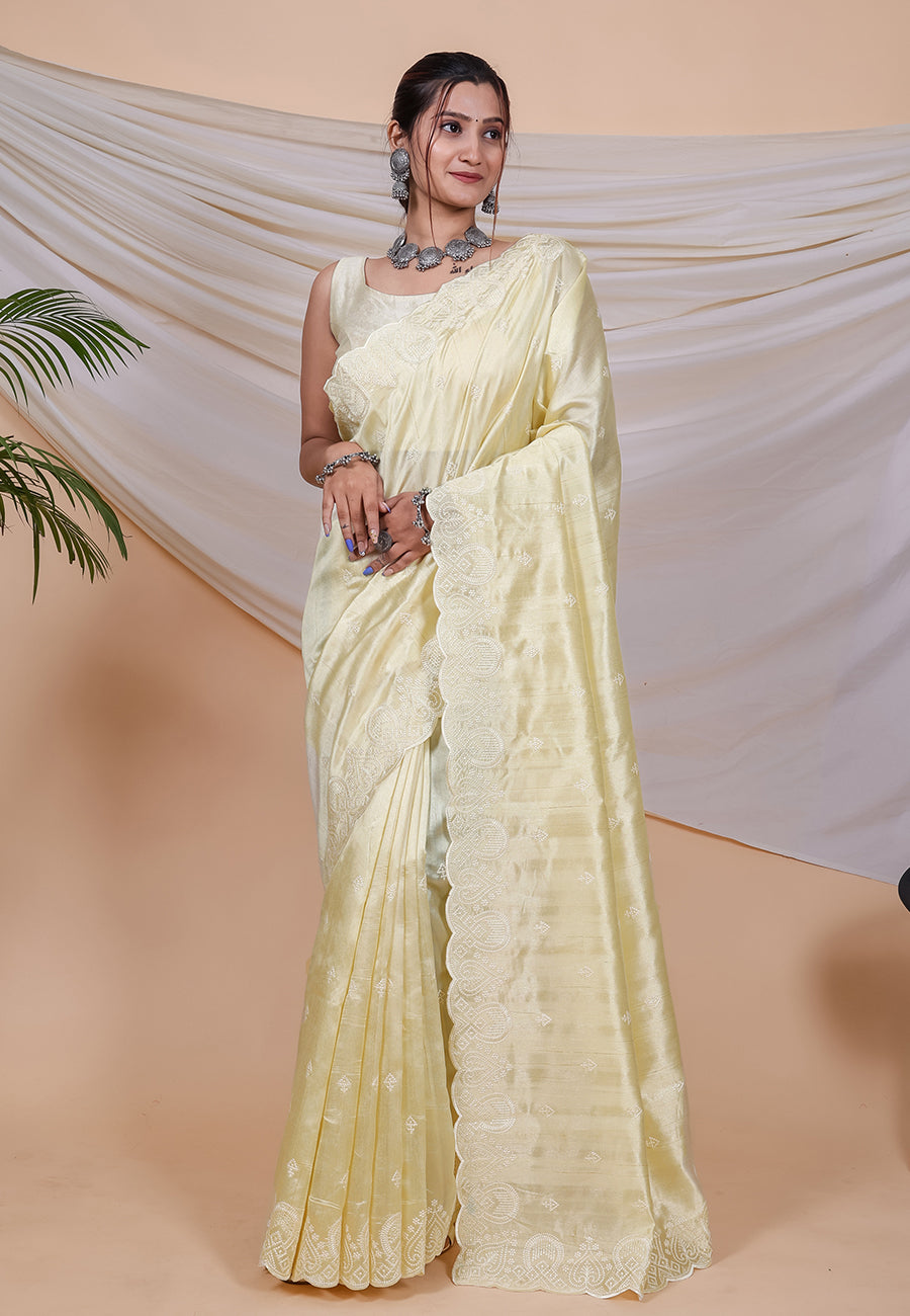 Pearl Bush Cream Tussar Silk Saree