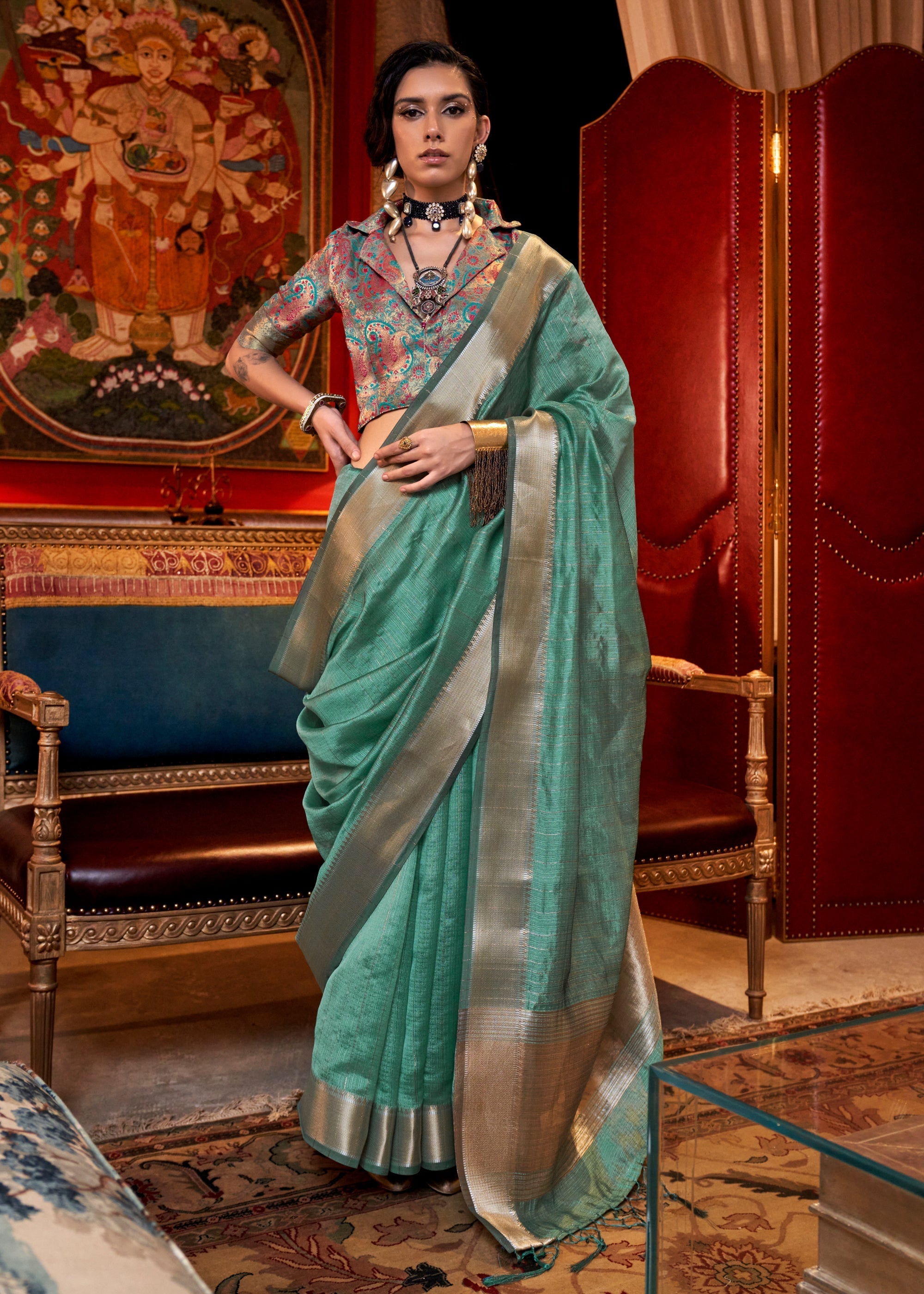 Fern Green Chiffon Silk Saree