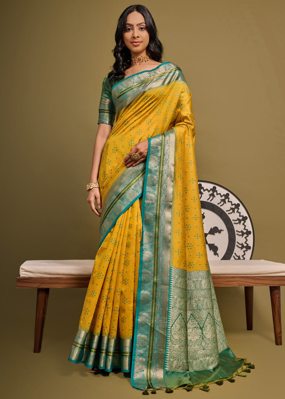 Golden Grass Yellow Woven Banarasi Soft Silk Saree