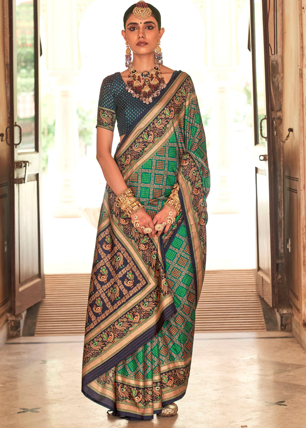 Watercourse Green Printed Soft Silk Saree