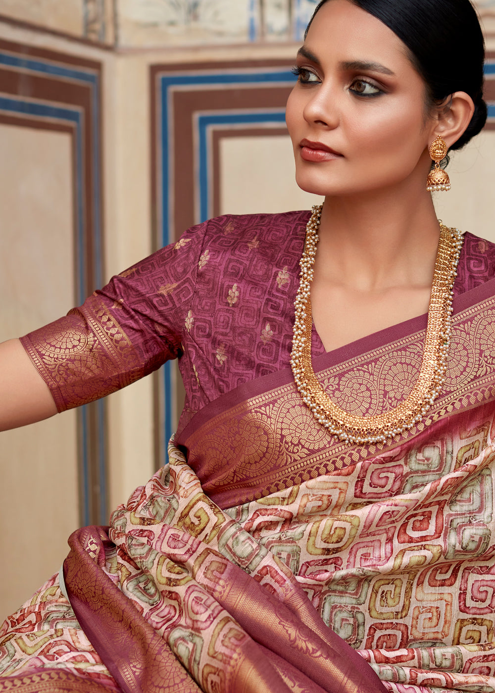 El Salva Brown Banarasi Digital Printed Silk Saree