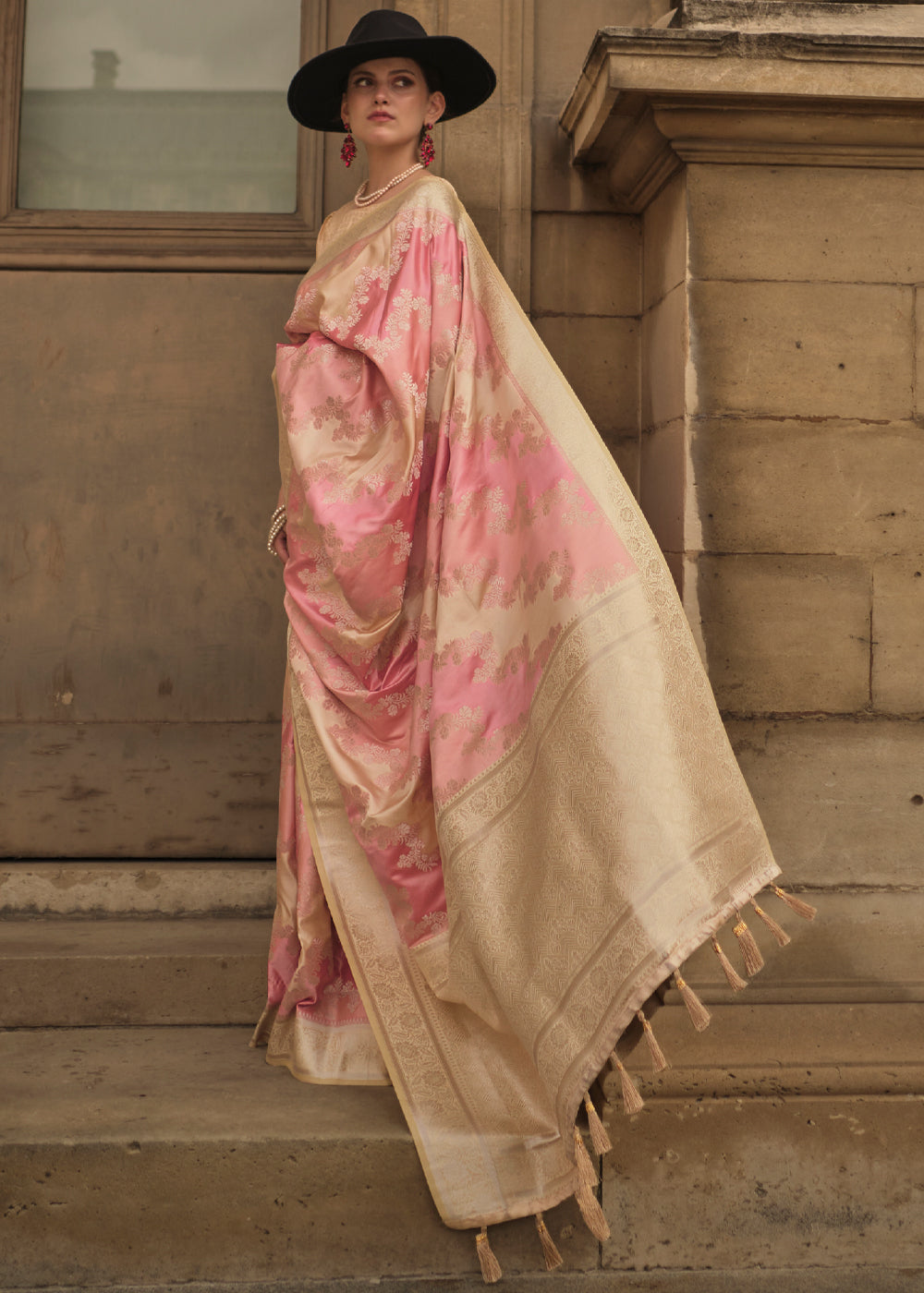 Plum Peach  Banarasi Handloom Rangkat Weaving Saree