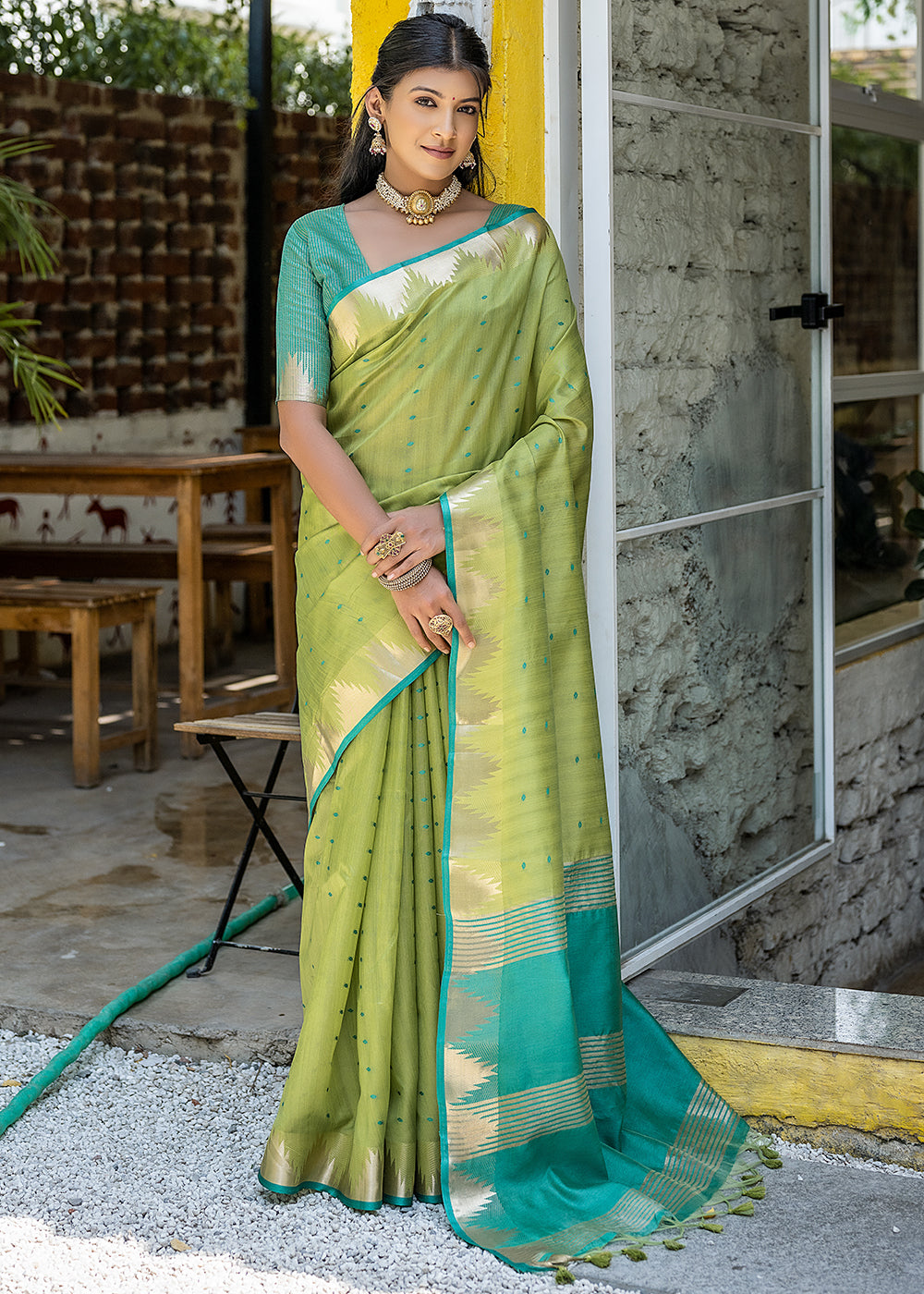 Yuma Green Zari Woven Banarasi Raw Silk Saree