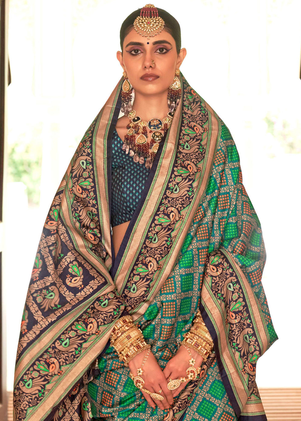 Watercourse Green Printed Soft Silk Saree