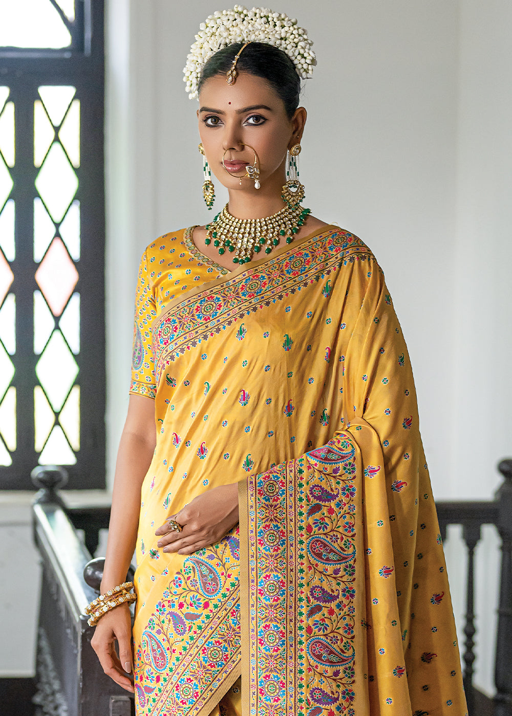 Zest Yellow Kashmiri Handloom Woven Silk Saree