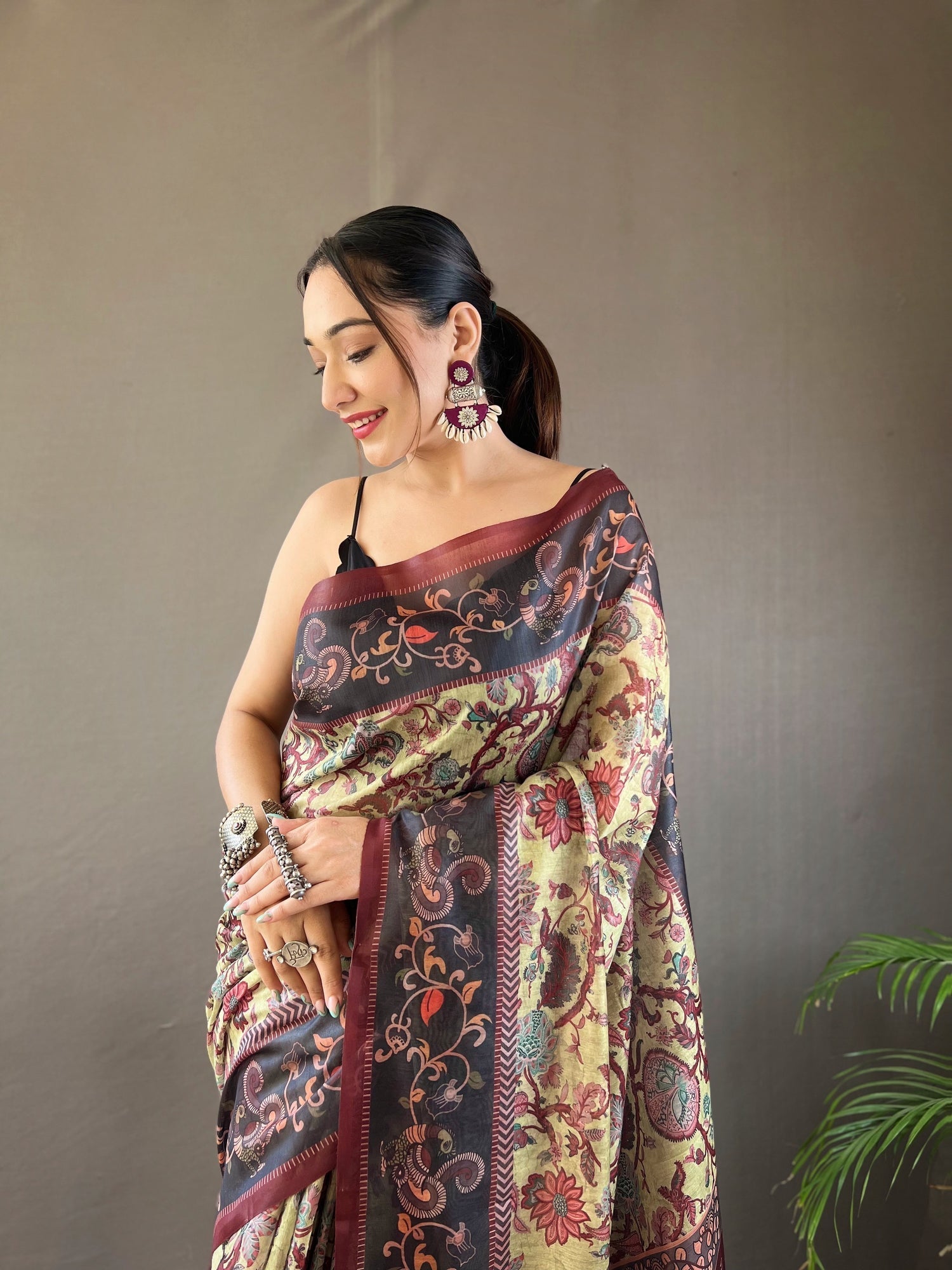 Yuma Yellow Printed Cotton Kalamkari Saree