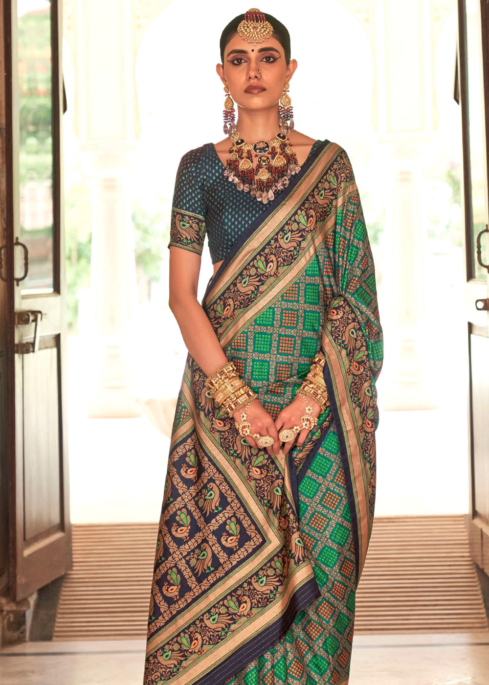 Watercourse Green Printed Soft Silk Saree