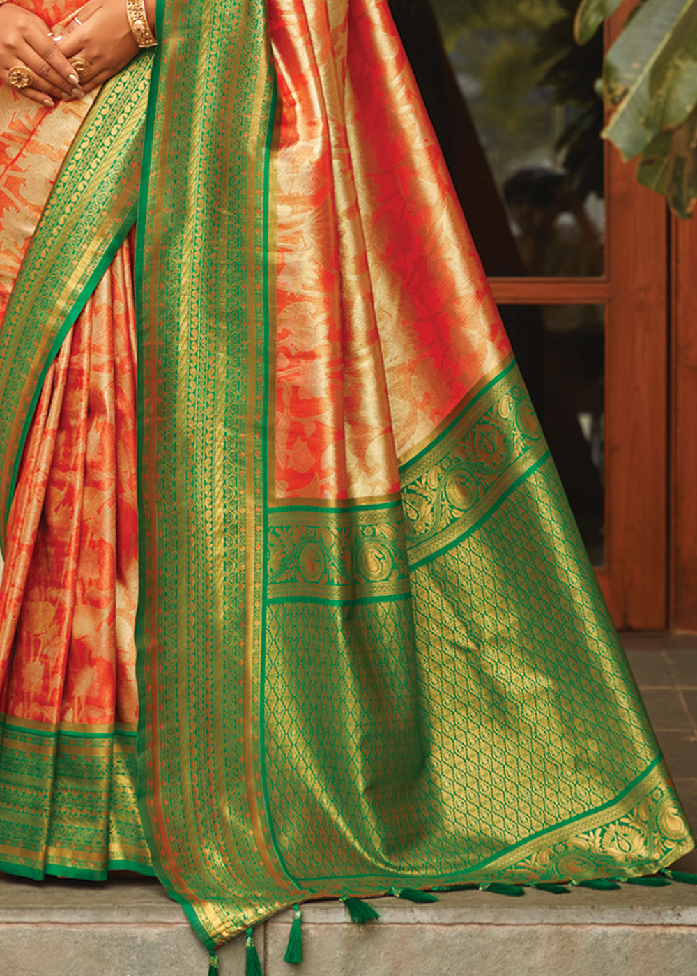 Mandarin Pearl Orange Woven Kanjivaram Saree