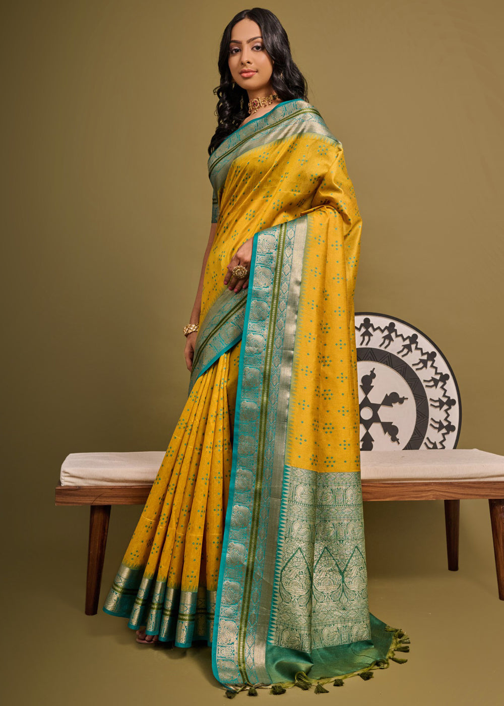 Golden Grass Yellow Woven Banarasi Soft Silk Saree