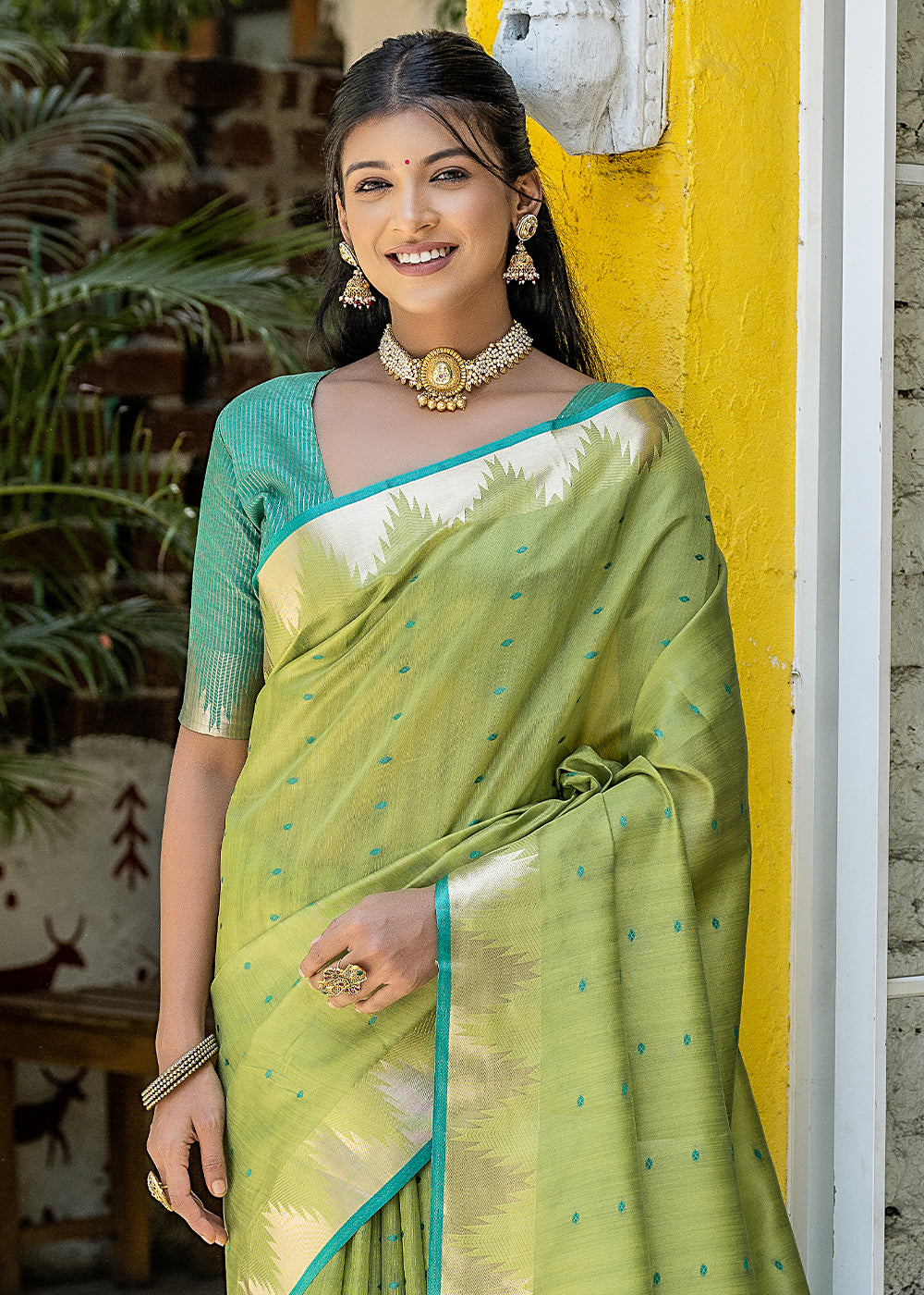 Yuma Green Zari Woven Banarasi Raw Silk Saree