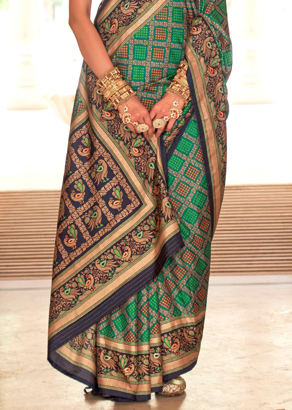 Watercourse Green Printed Soft Silk Saree