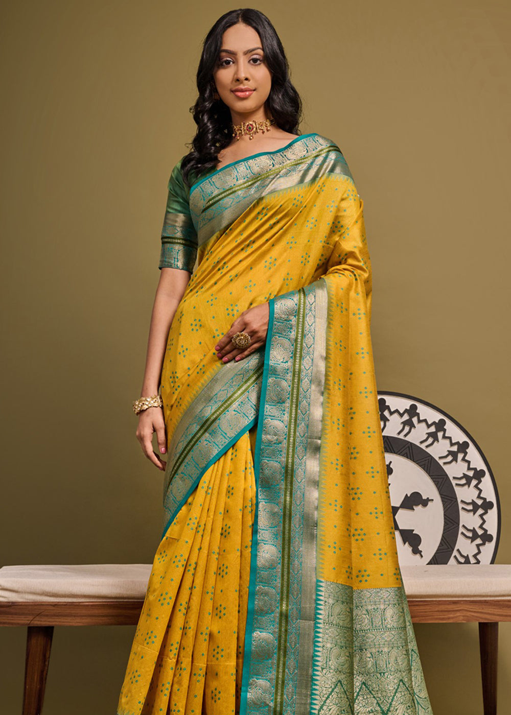 Golden Grass Yellow Woven Banarasi Soft Silk Saree