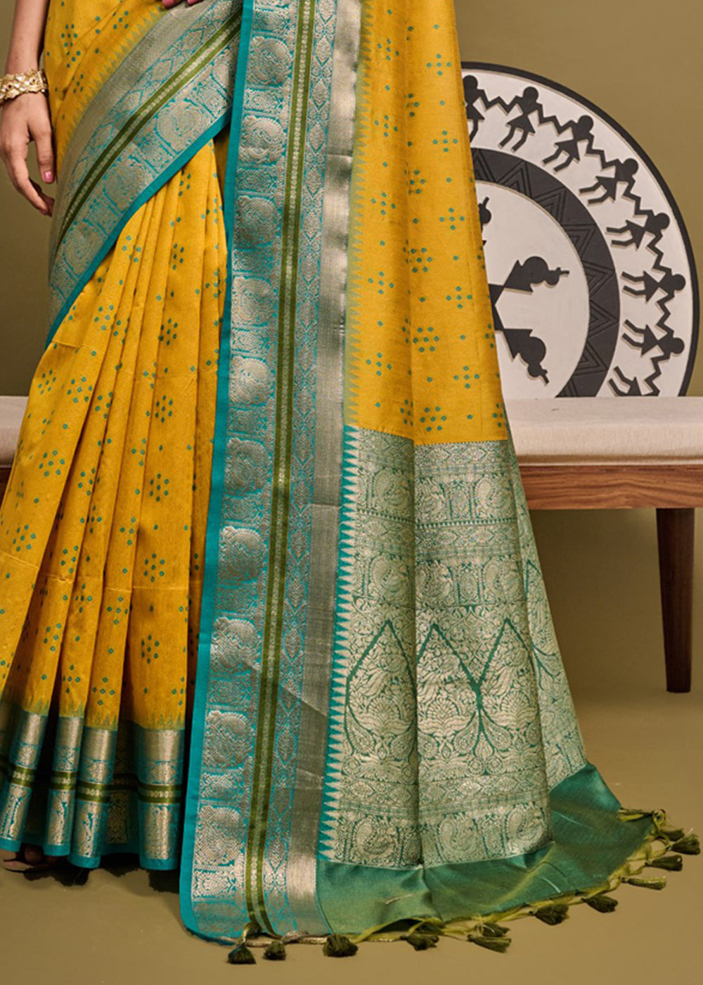 Golden Grass Yellow Woven Banarasi Soft Silk Saree