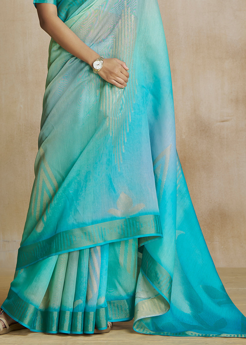 Water Blue Tissue Woven Soft Silk Saree