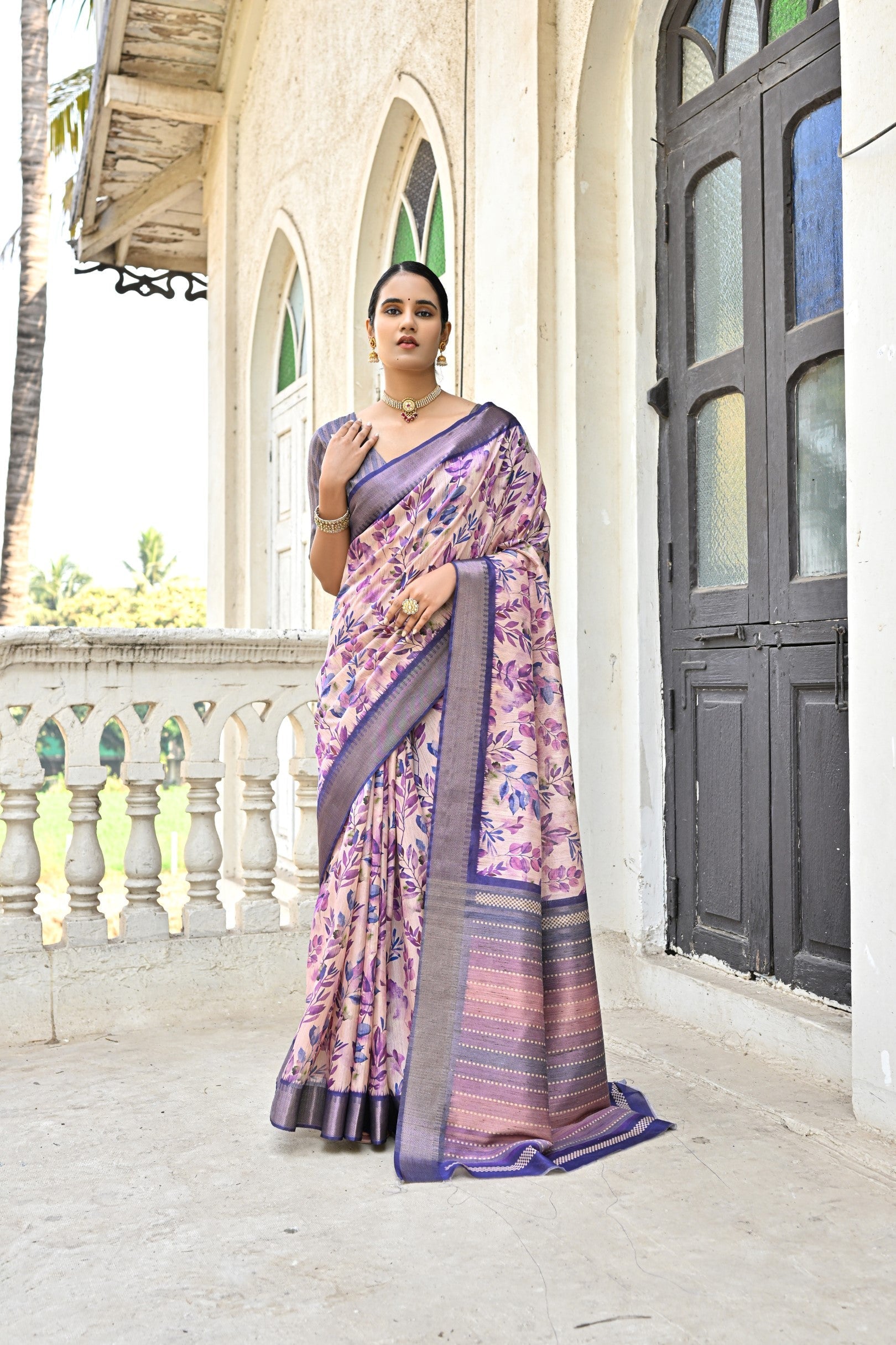 Lilac Luster Purple Tussar Printed Silk Saree