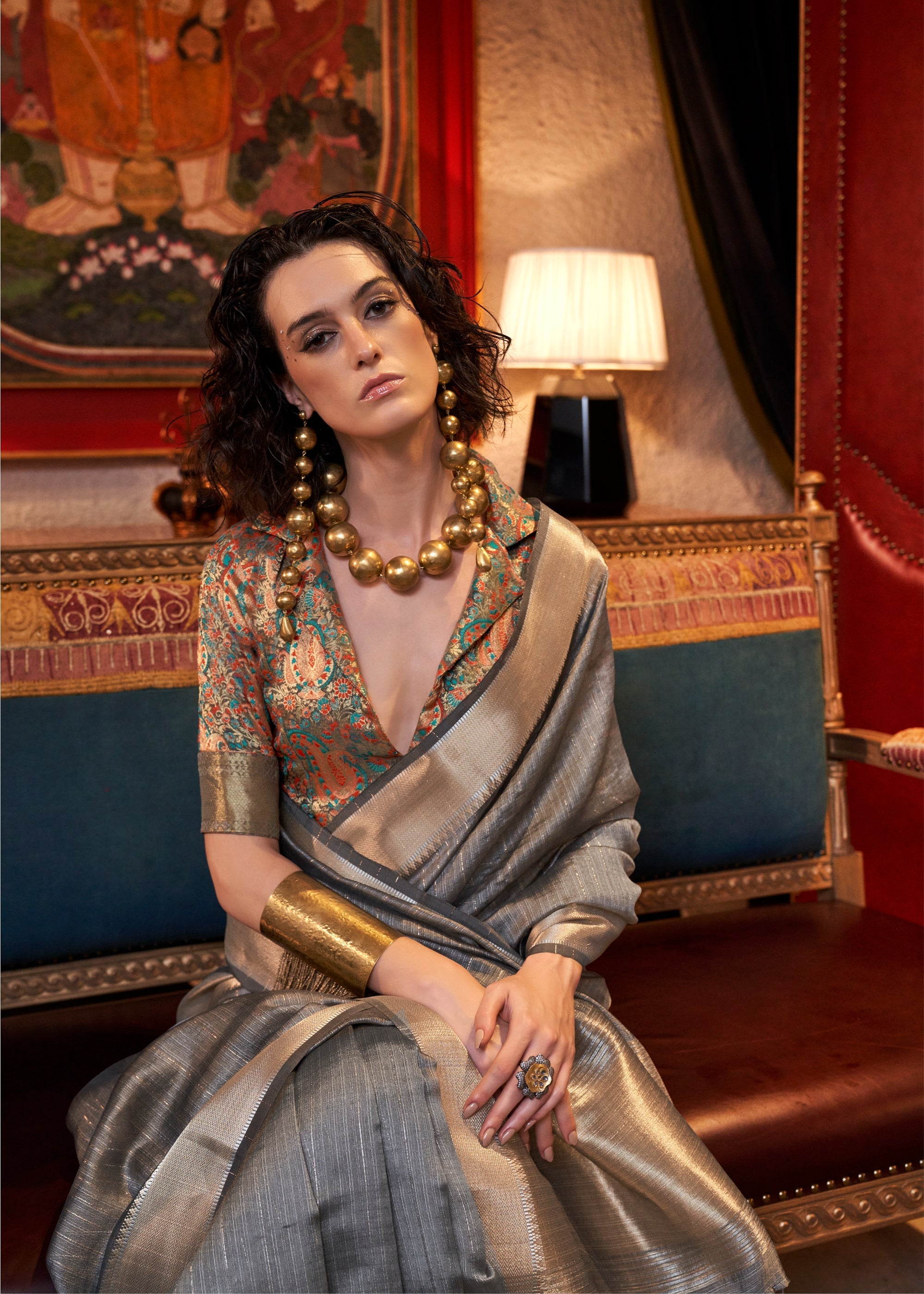 Old Grey Chiffon Silk Saree