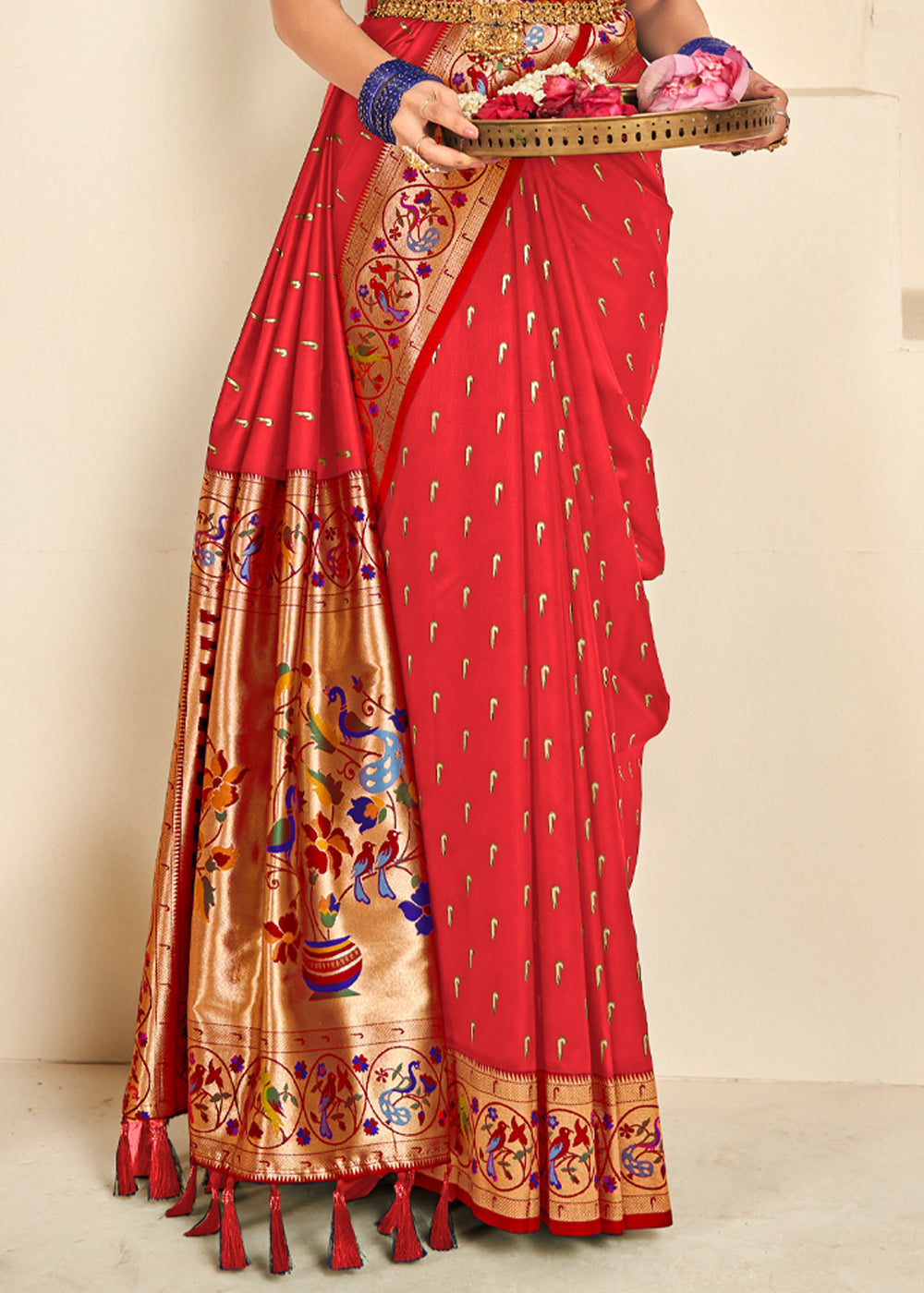 Rusty Red Woven Paithani Silk Saree