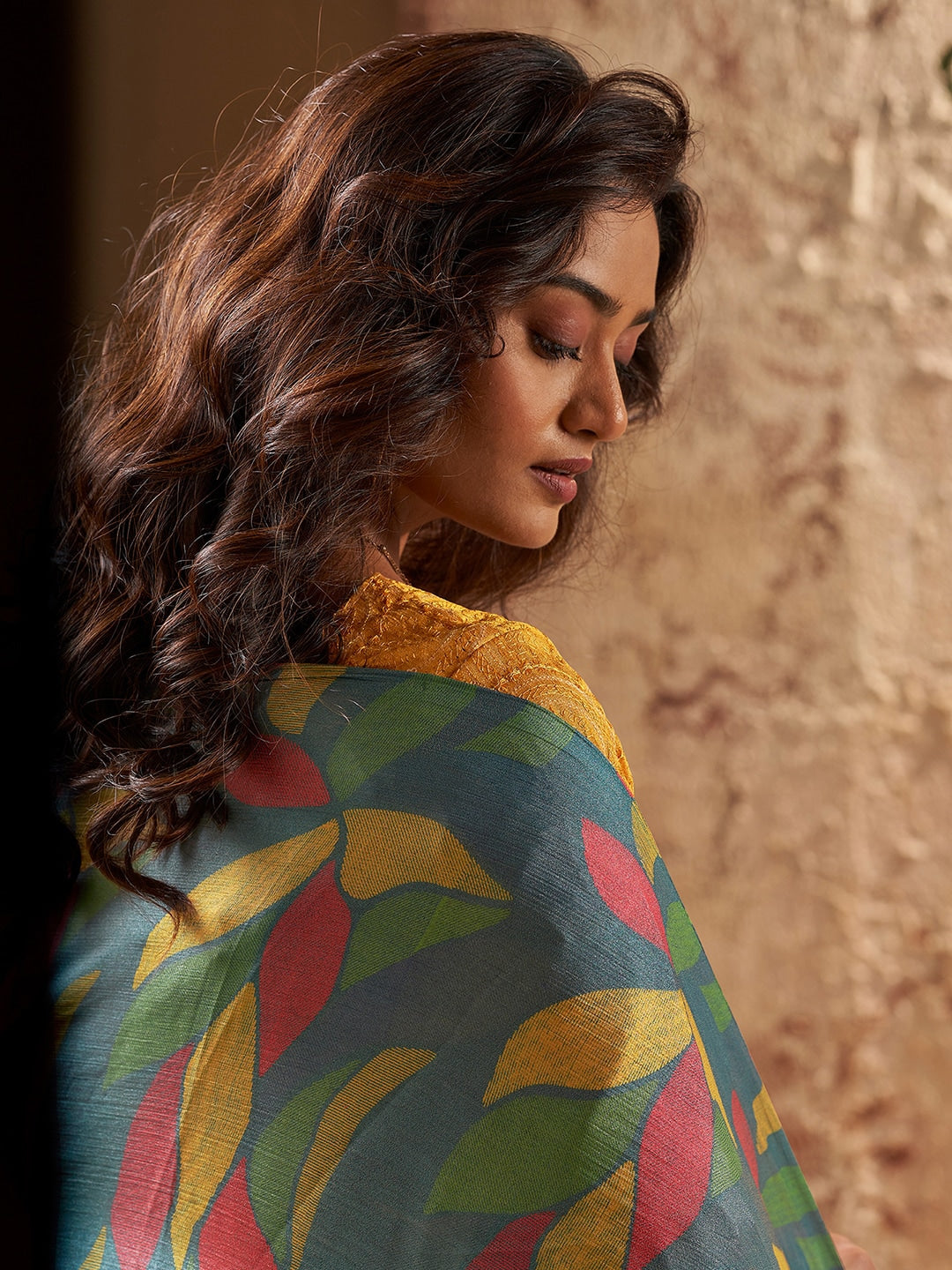 Limed Ash Green Printed Chiffon Saree With Embroidery blouse