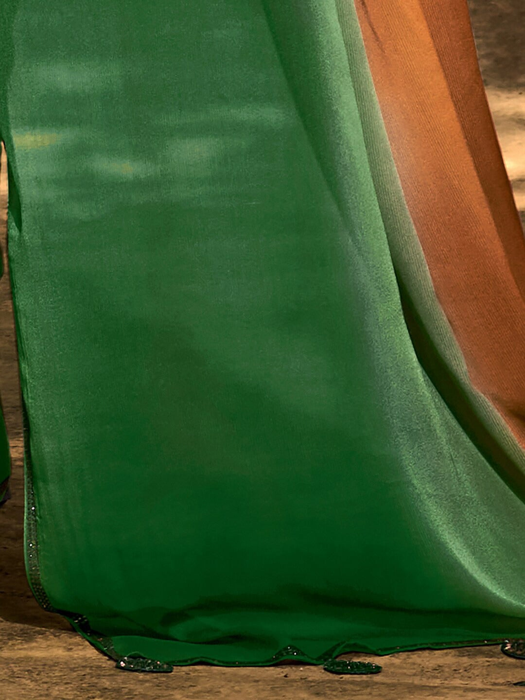 Zest Orange and Green Chiffon Saree With Printed Blouse