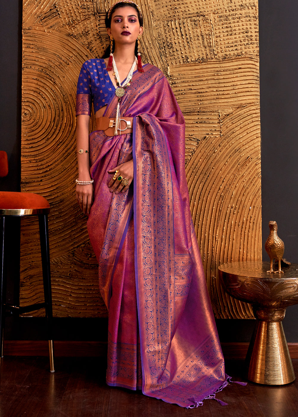 Vin Rouge Purple Chaap Handloom kanjivaram silk Saree