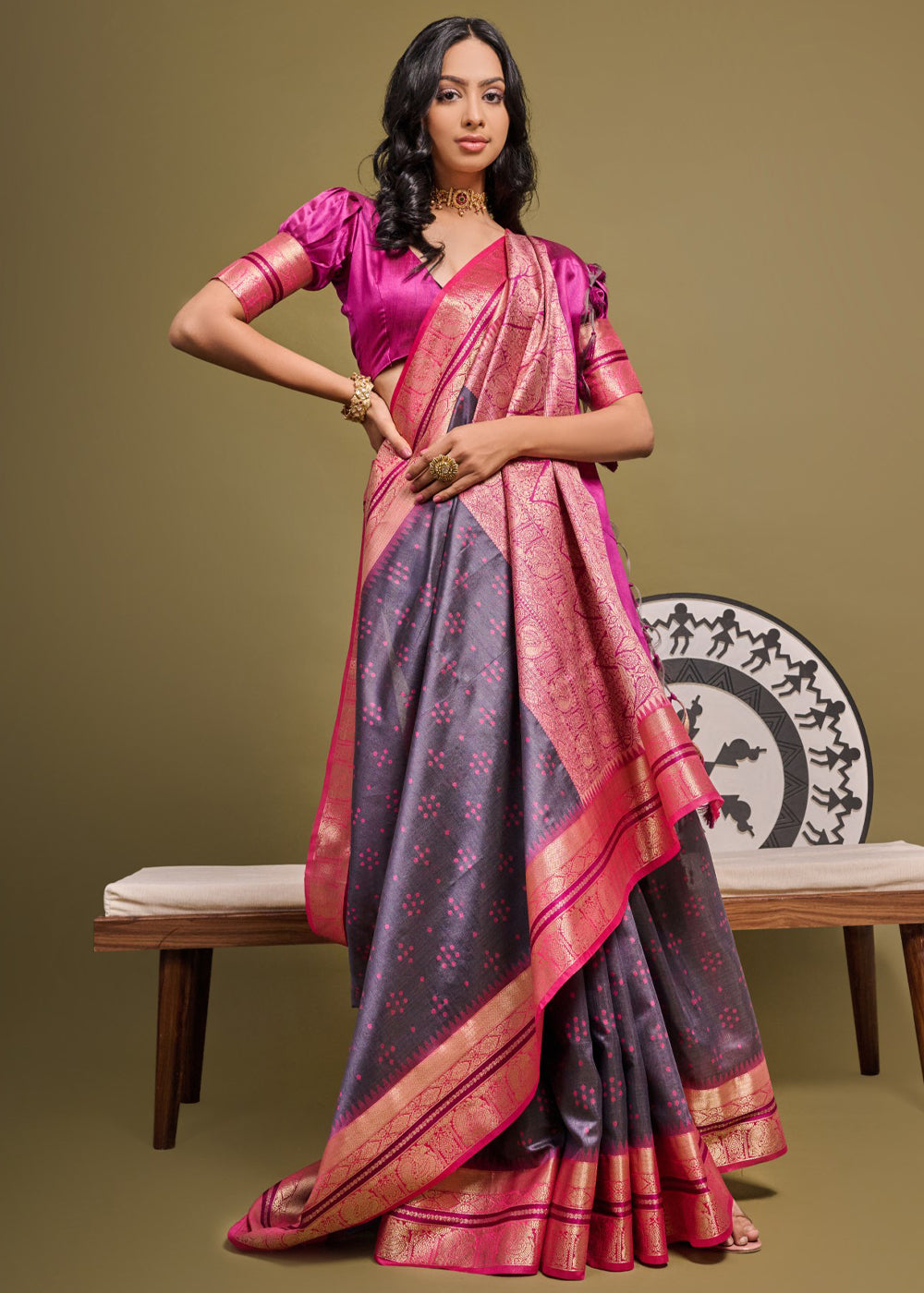 Falcon Purple Woven Banarasi Soft Silk Saree