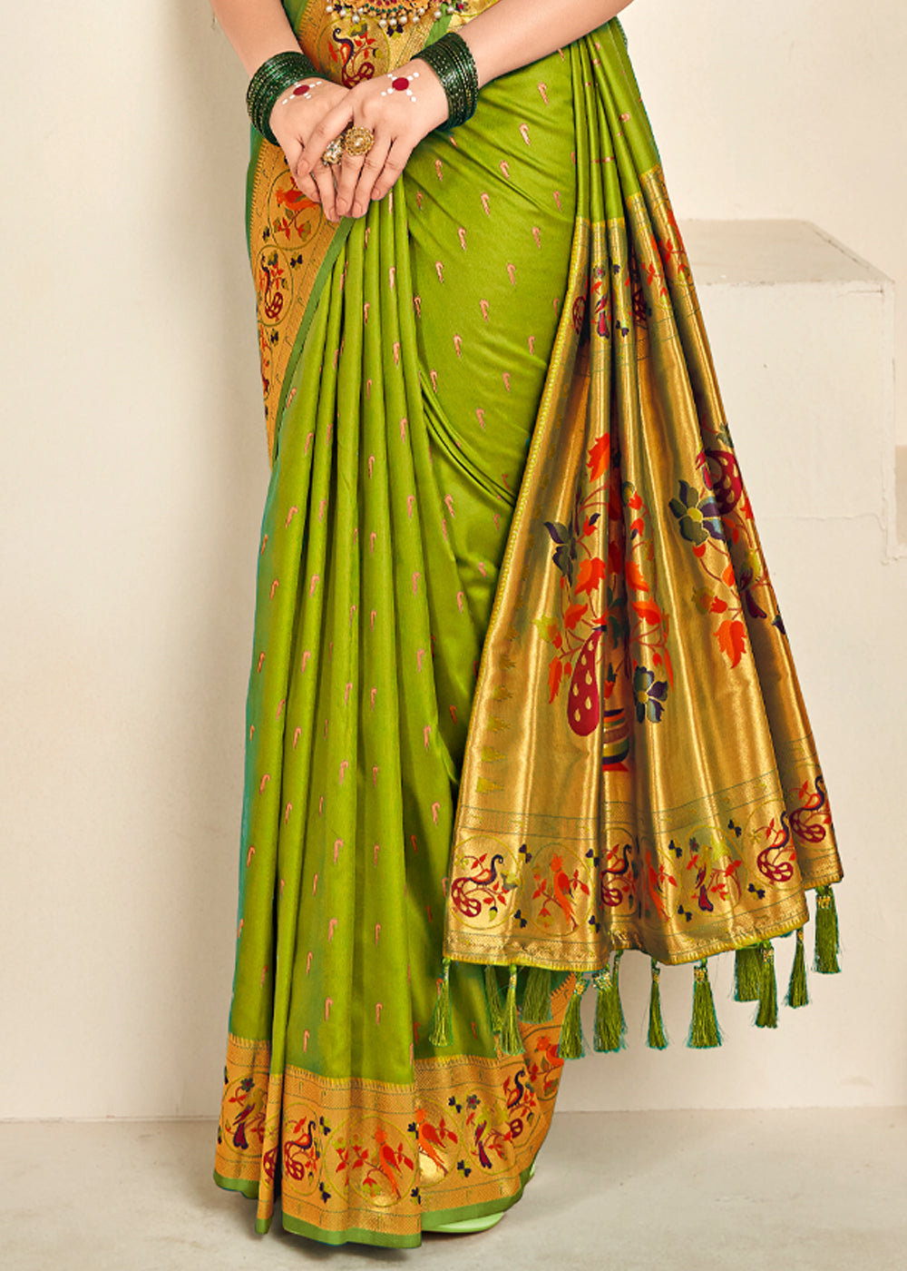 Alpine Green Woven Paithani Silk Saree