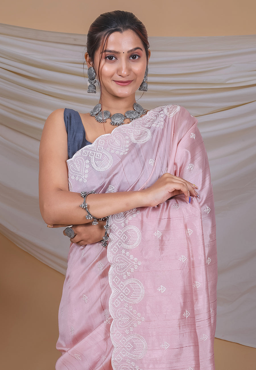 Melanie Pink Tussar Silk Saree