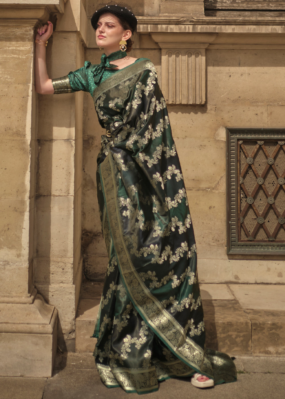 Lunar Green Banarasi Handloom Rangkat Weaving Saree