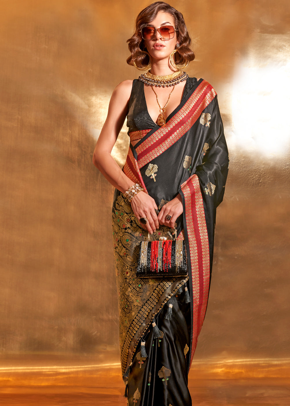 Merlin Black Woven Banarasi Satin Silk Saree