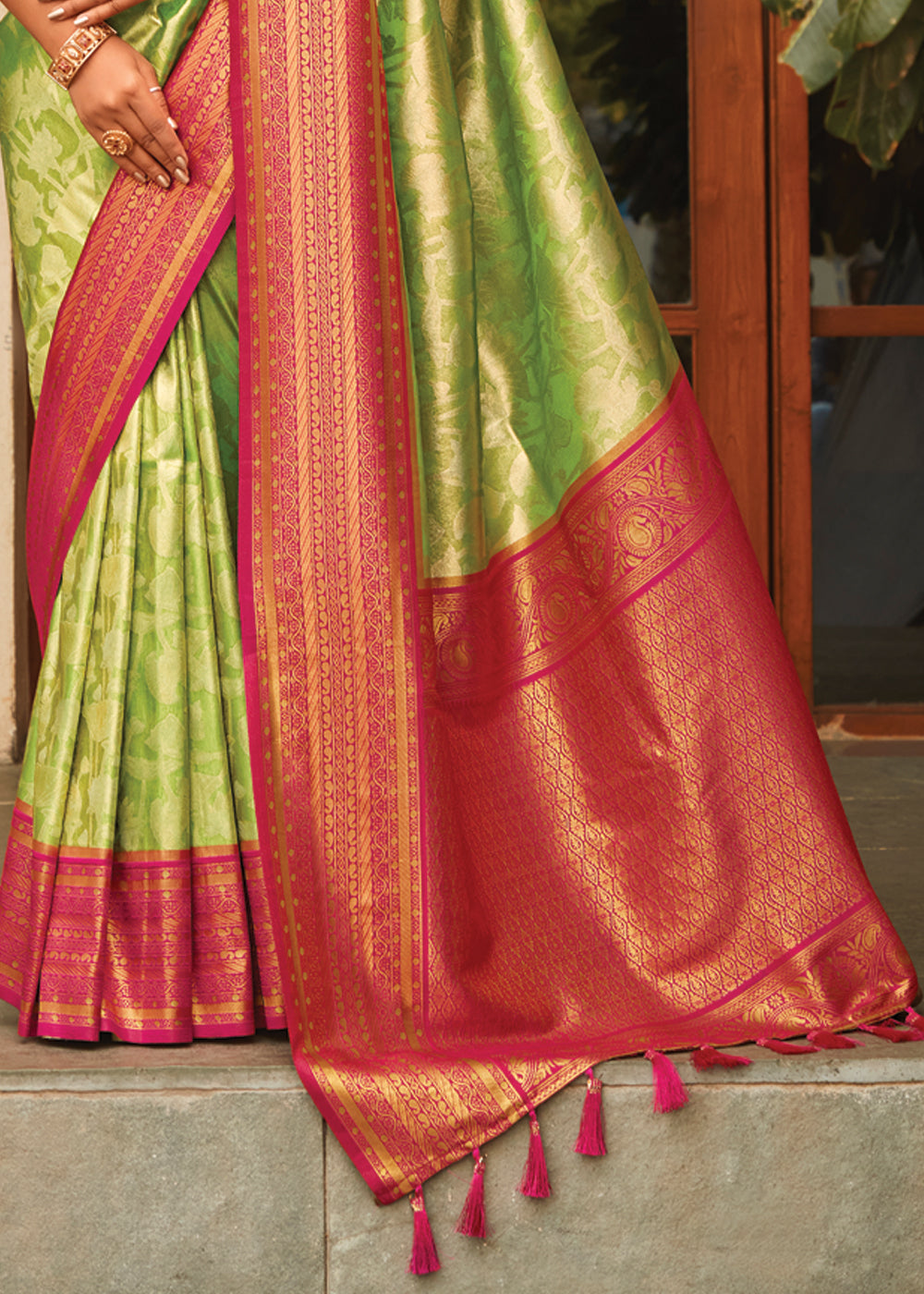 Peridot Green Woven Kanjivaram Saree