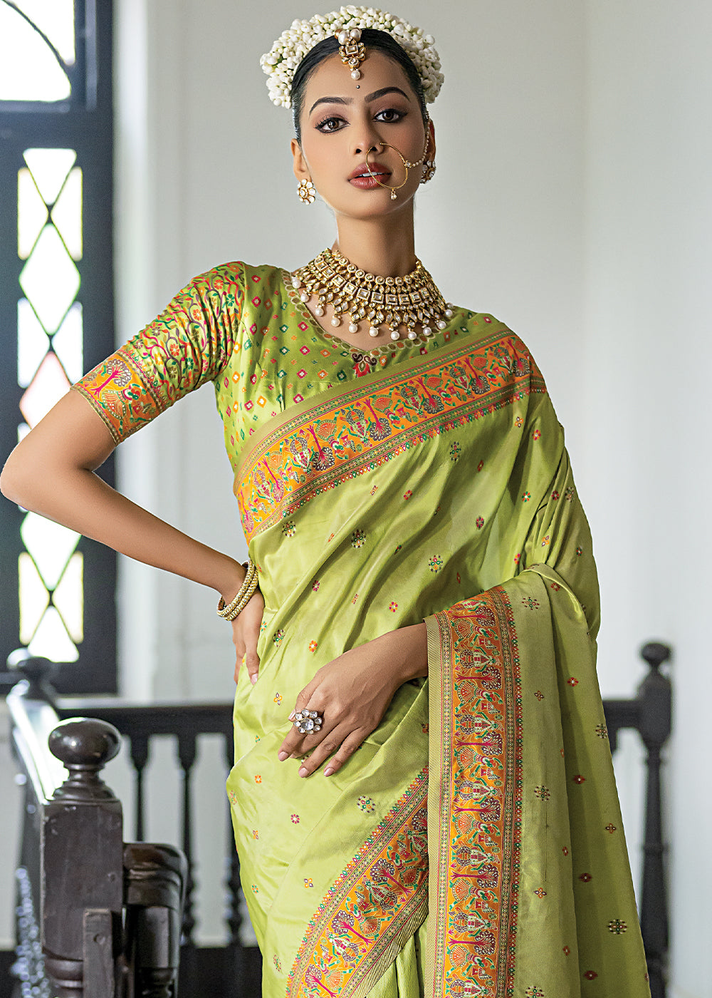 Fern Green Kashmiri Handloom Woven Silk Saree