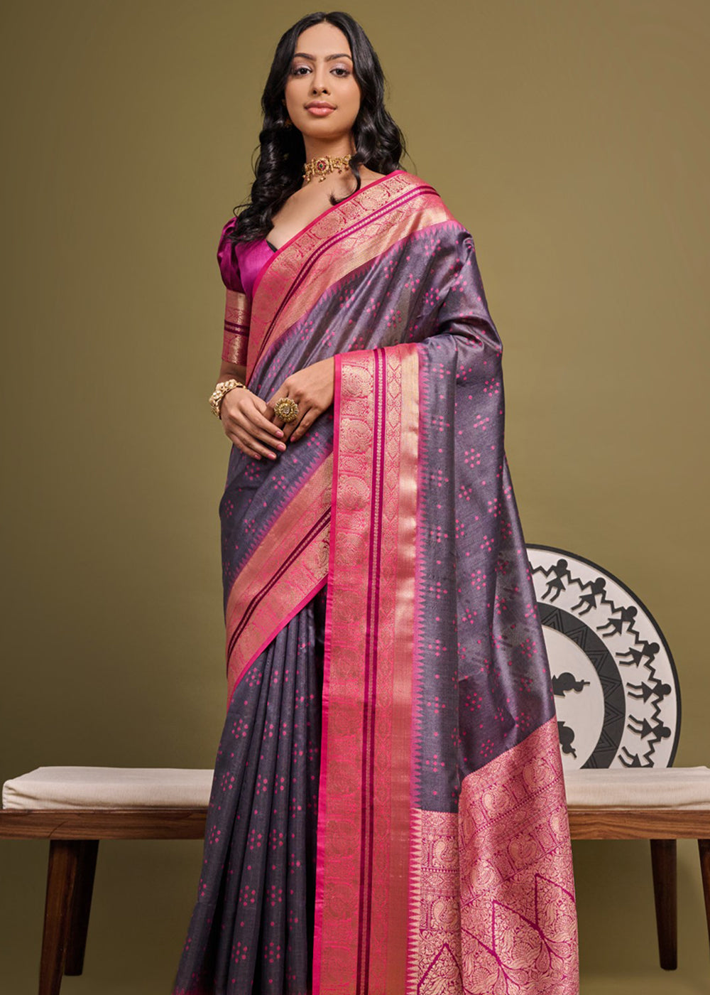 Falcon Purple Woven Banarasi Soft Silk Saree