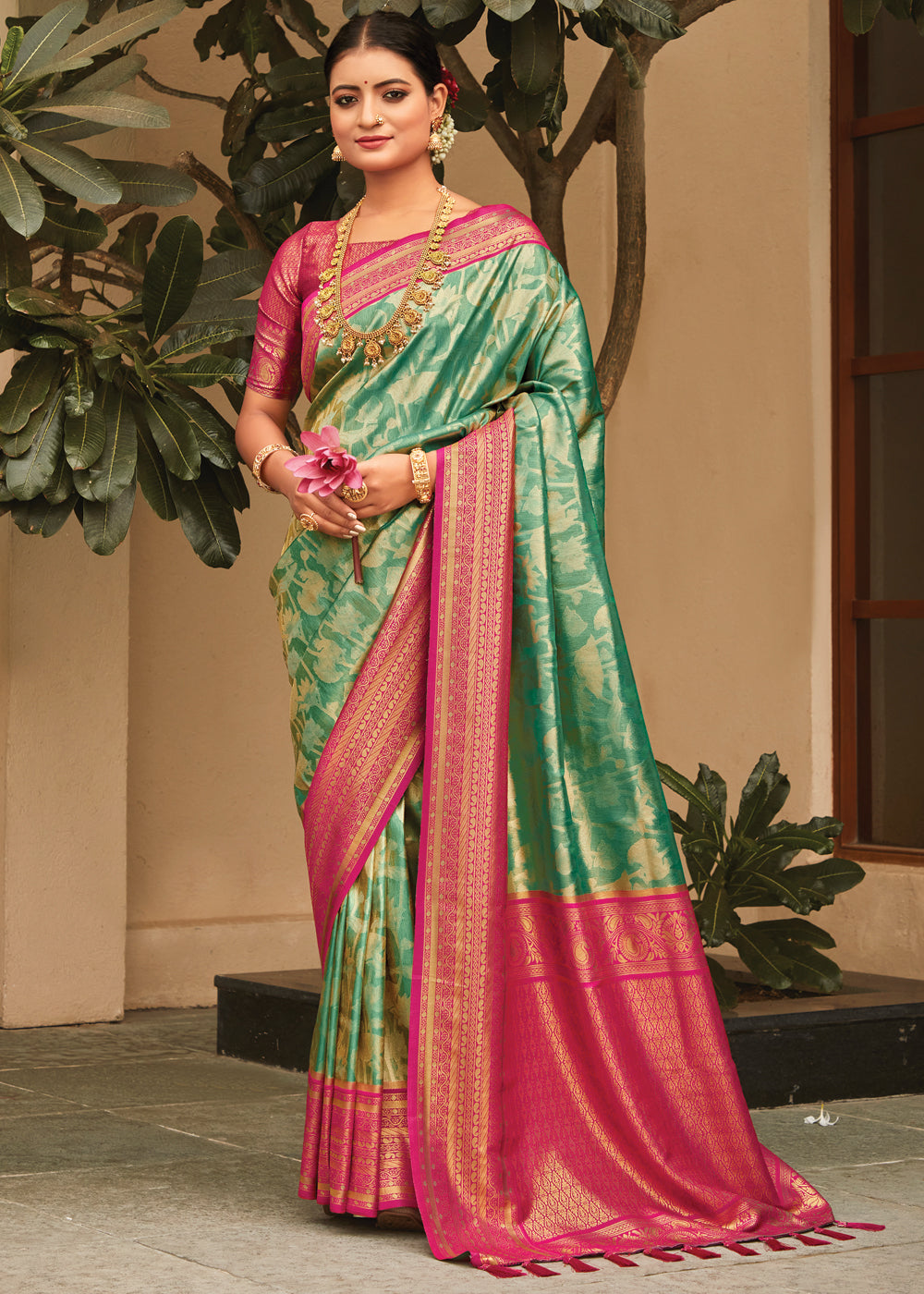 Spring Leaves Green Woven Kanjivaram Saree